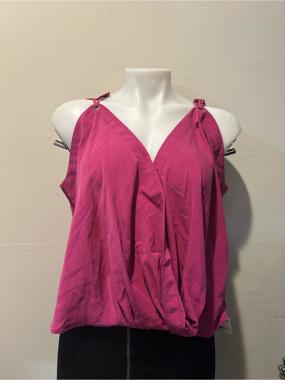 Free People Fuchsia V-Neck Draped Ring-Shoulder Camisole